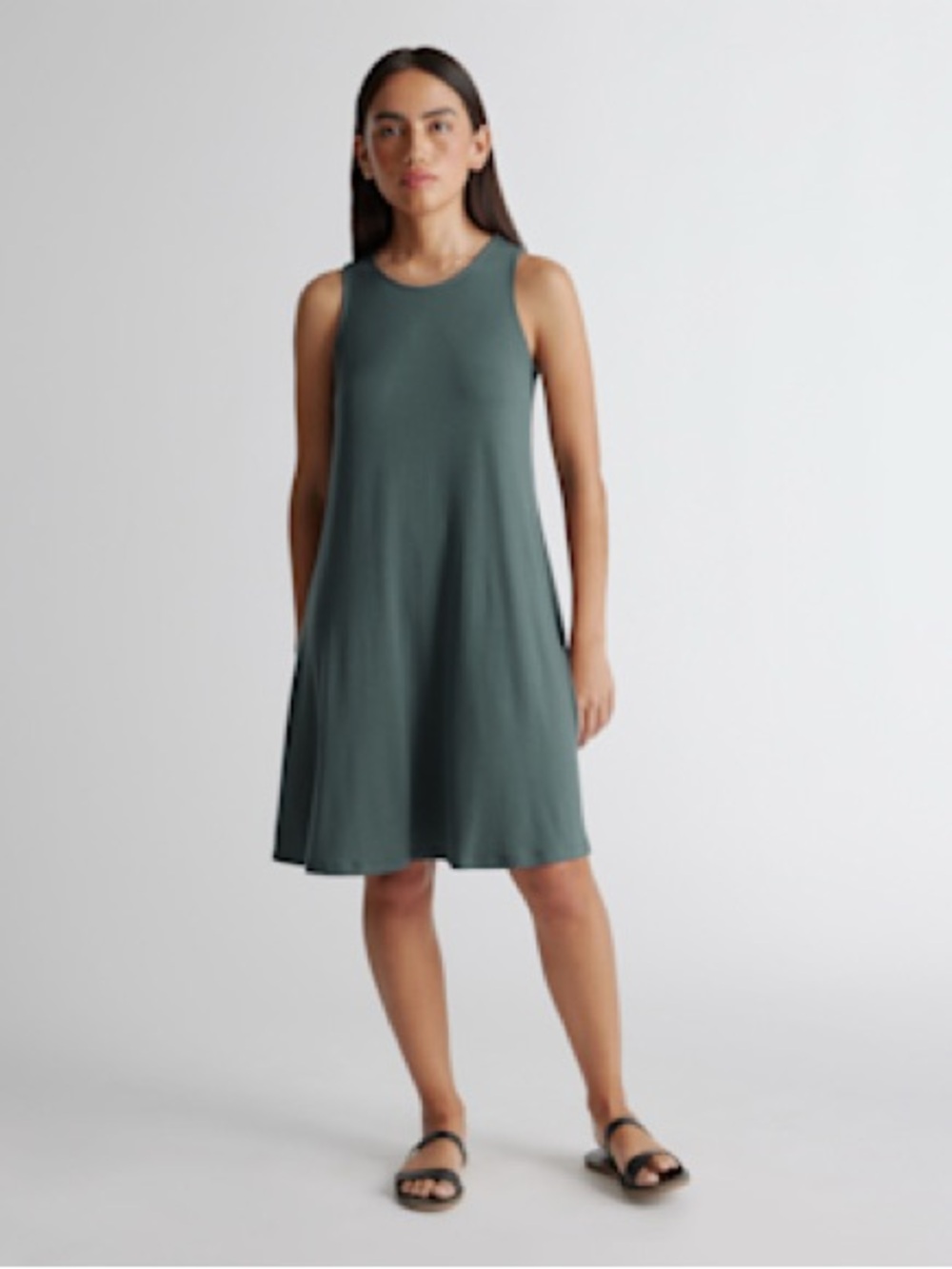 Quince Tencel Jersey Mini Swing Dress - Dark Olive, size XL
